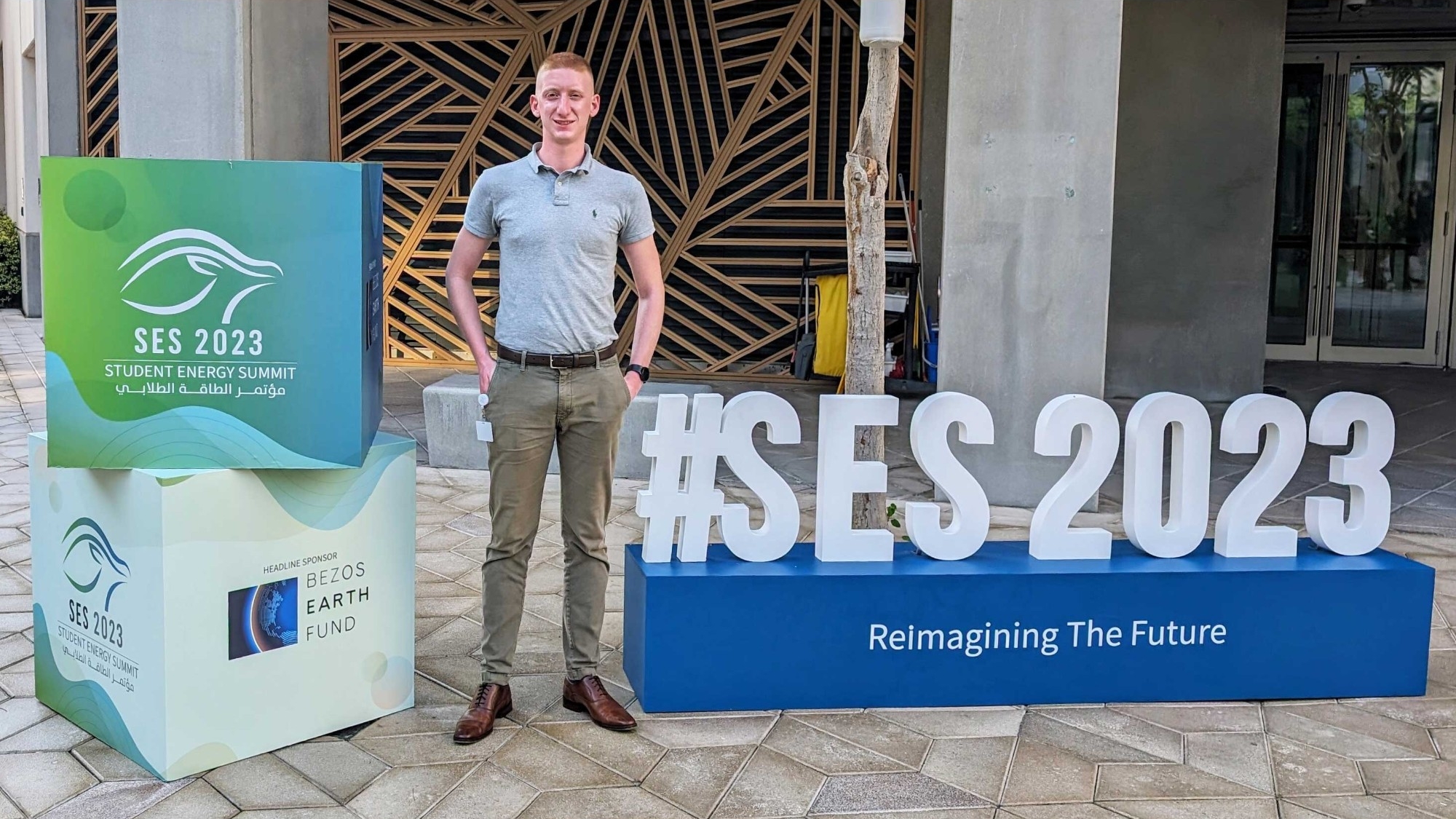 SFU FASS student Evan Accettola at the 2023 Student Energy Summit in Abu Dhabi. 