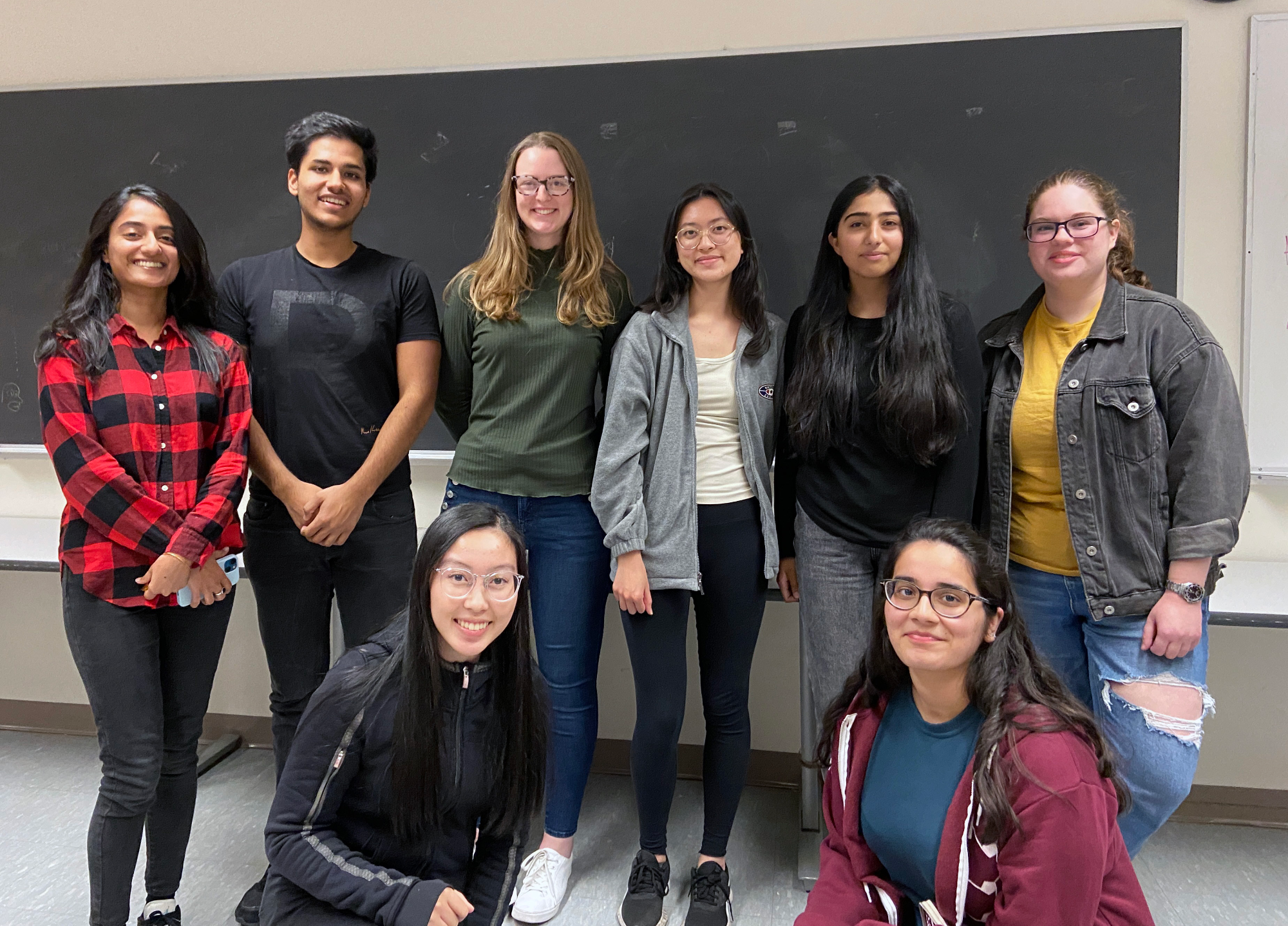 The Sci-Space Crew. Back row, left to right: Mansehaj Sandhu, Sparsh Sharma, Carys Kenny-Howell, Ivy Huang, Preet Thandi, Nicole Lowenstein. Front row left to right: Tiffany Deng, Fatima Yaseen