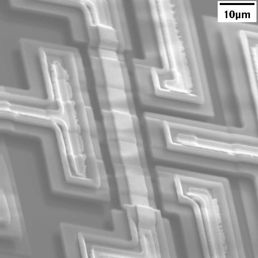 SEM of a bridge with three underpasses and one row.