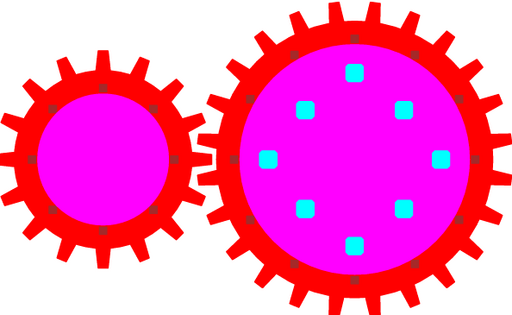 Design showing two gears of different sizes with intermeshed gears.