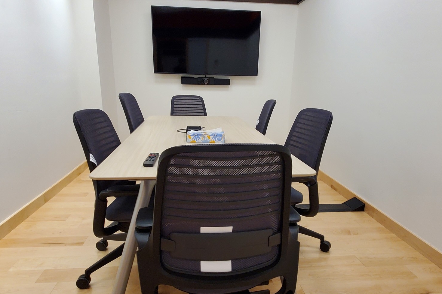 Meeting room with web conferencing equipment
