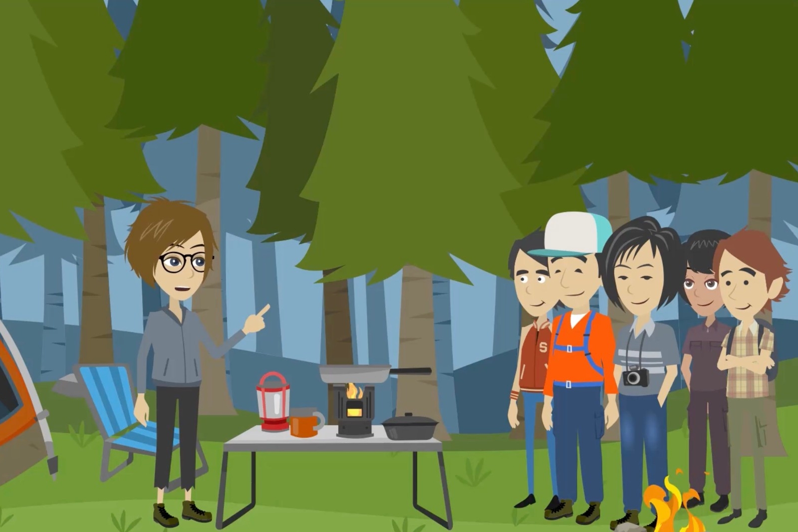 animated image of people at campsite