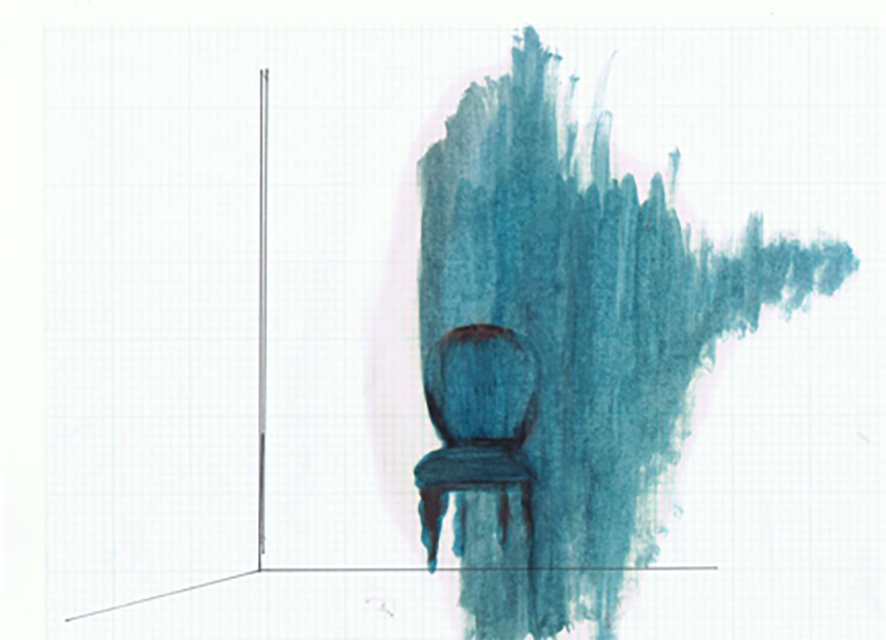 Residual Spaces – Victorian chair and wall, Penny Leong Browne, Oil, ash and pen on graph paper, 11” wide X 8 1/2” high, 2012