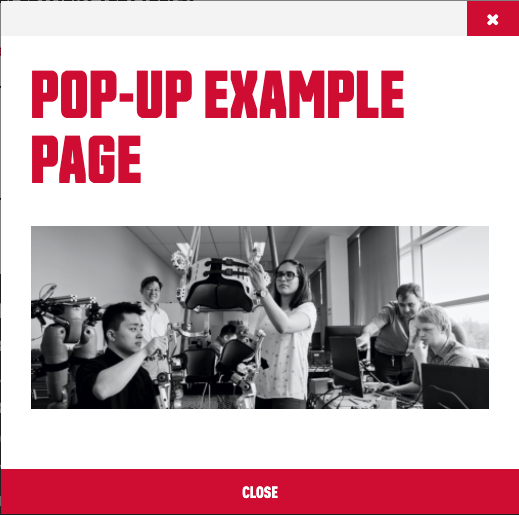 Pop-up page example for mobile