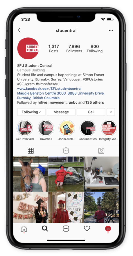 Include SFU in the "name" field for the Instagram account