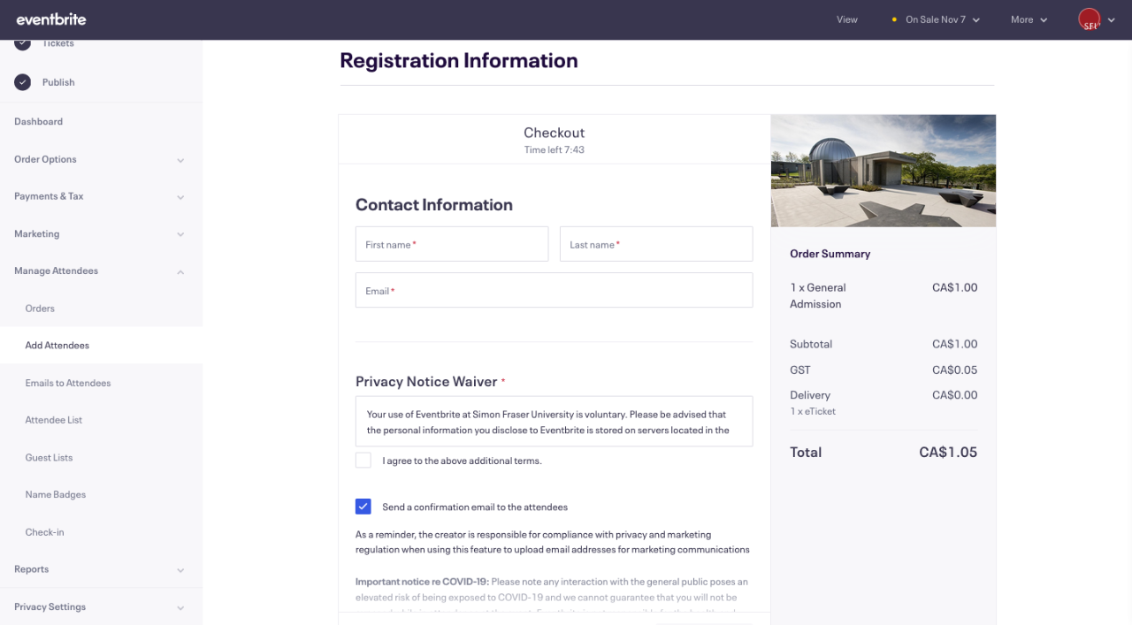 registration information sample