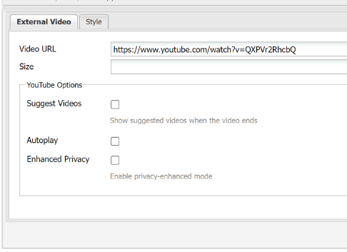 This is an image of a URL added to the video URL box in the external video component