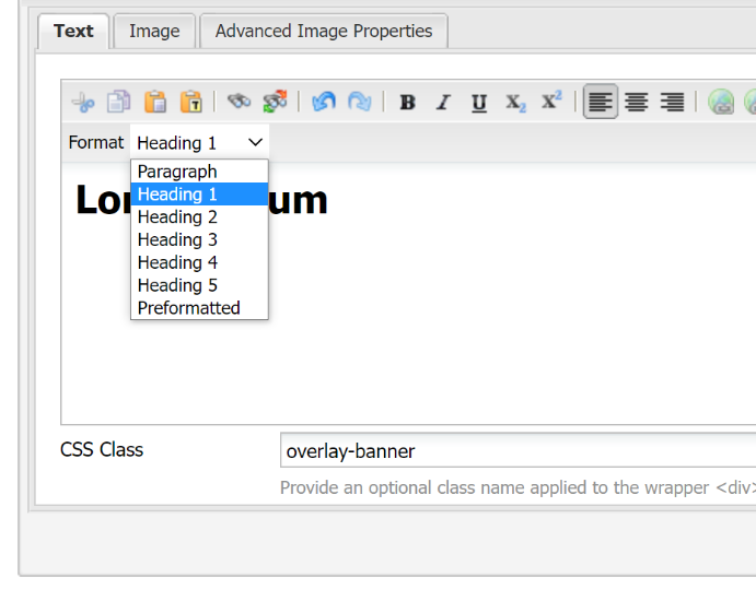 This is an image of the css class overlay banner being added to text and image component