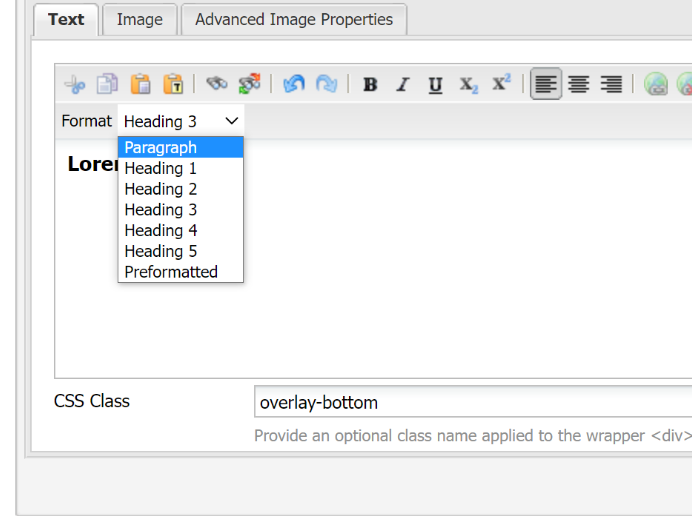 This is an image of the css class overlay bottom being added to text and imag