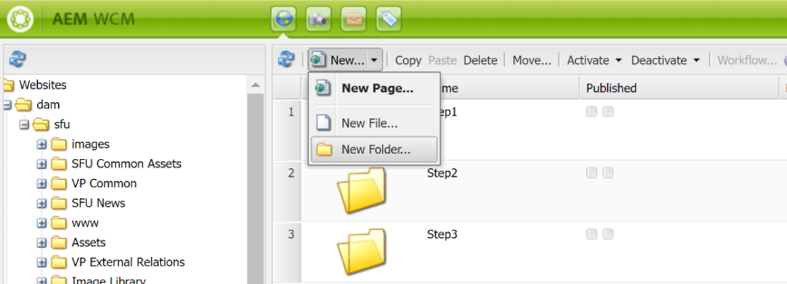 This is an image showing how to upload a new folder to the DAM
