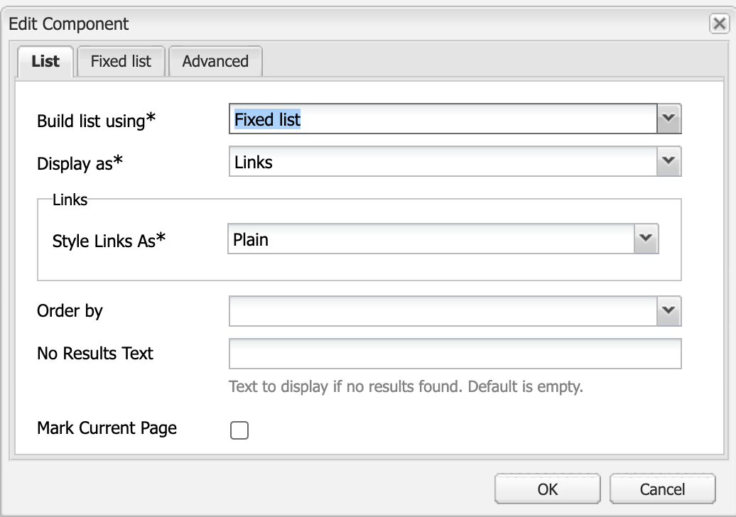 How to set up a fixed list using a list component 