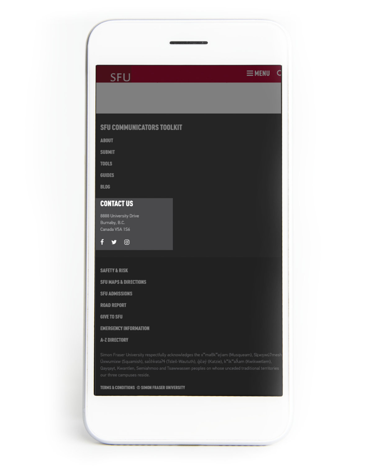 Footer sample on a mobile setting