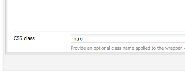 This image displays the css class box with the class intro applied to a text component