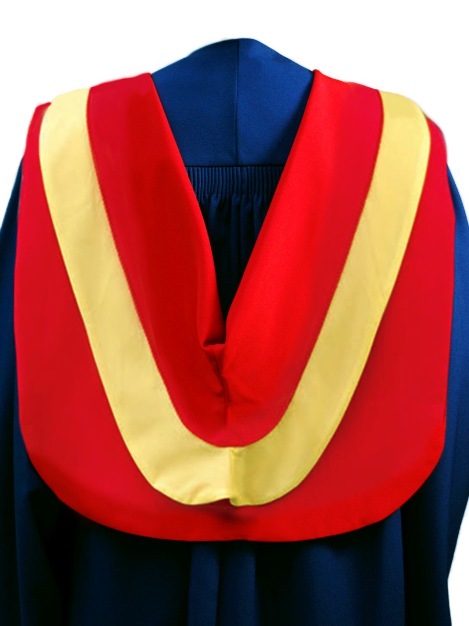 The Master of Public Health hood is red with wide yellow border, red cording