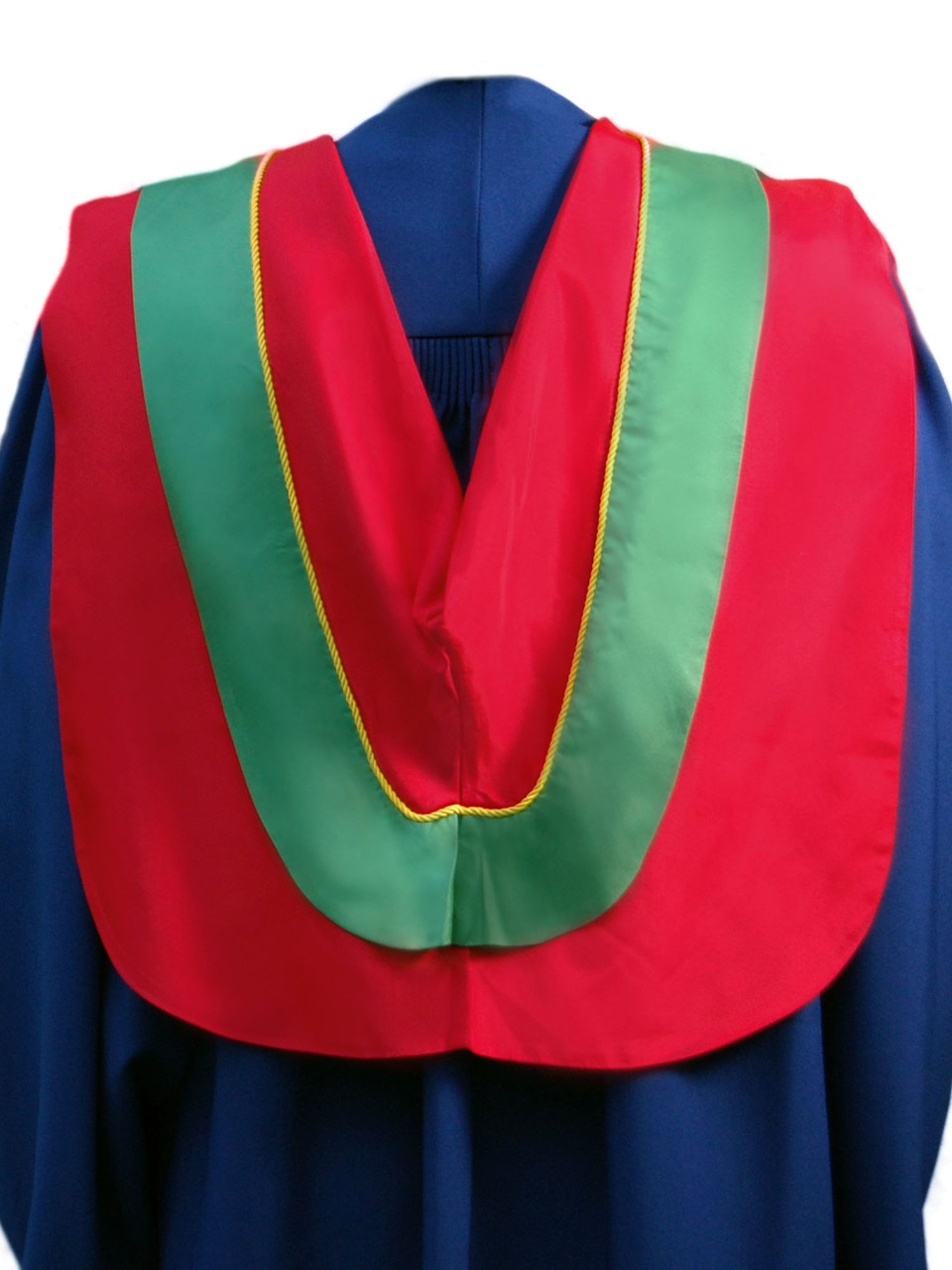 The Master of Resource Management hood is red with wide green border and gold cording
