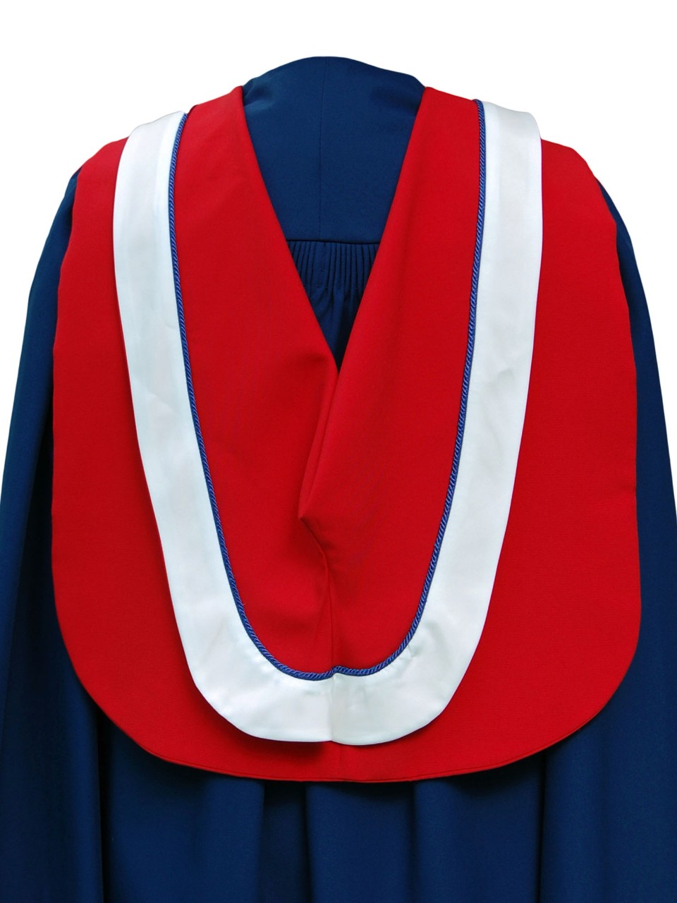 The Master of Education hood is wide white border and royal blue cording
