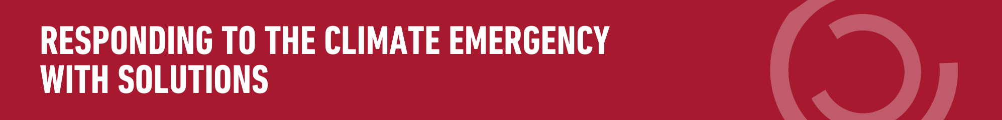 Red background with circle motif and text "Responding to the climate emergency with solutions"