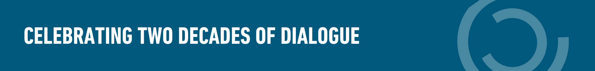 Blue background with circle motif and text "Celebrating two decades of dialogue"