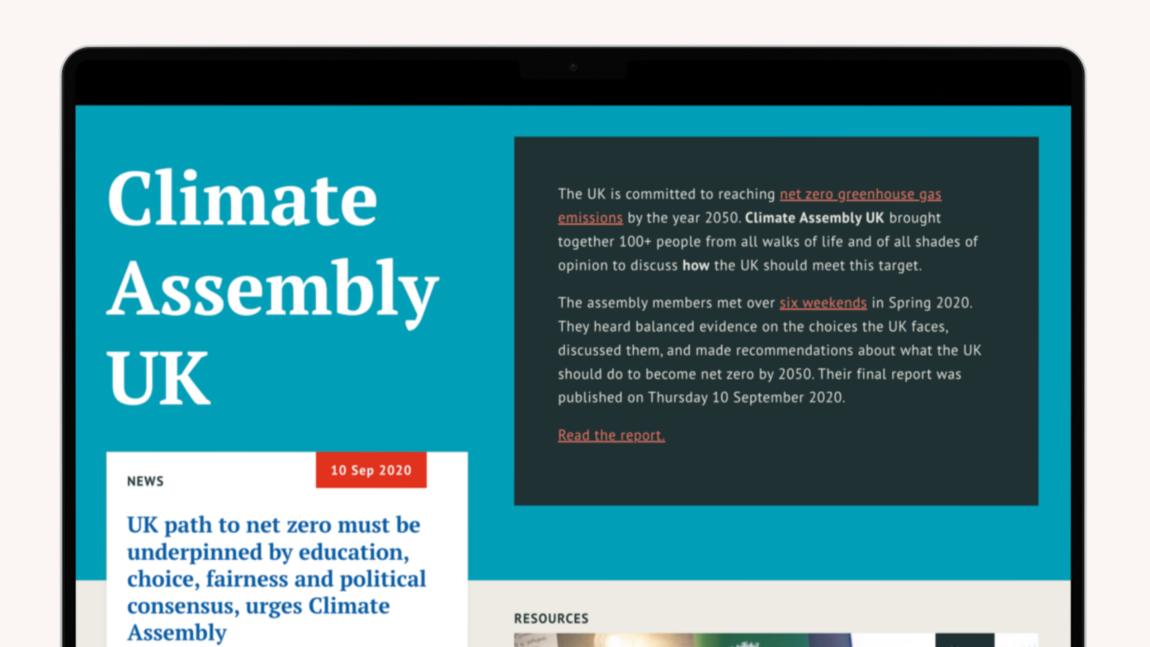 Mockup of the landing page for UK's climate assembly