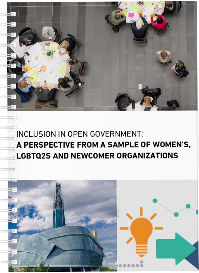 Cover of the Inclusion in Open Government report on the perspective from women's LGBTQ2S and newcomer organizations