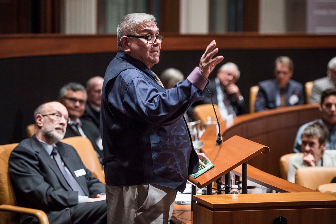 Chief Robert Joseph speaking in the Asia Pacific Hall during the 2014 Blaney Award ceremony