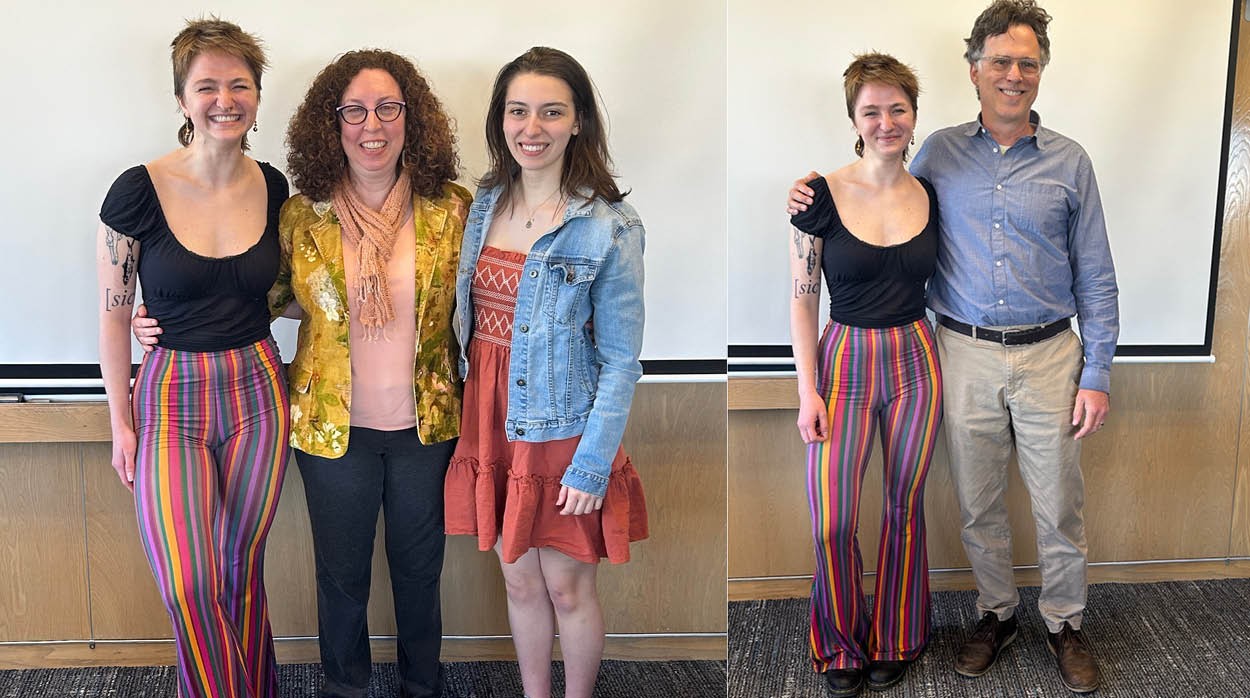 Picture 1 (left to right): Dash Marinets, Undergrad Chair Professor Diana Solomon, Alexia Ziskos Picture 2 (left to right): Dash Marinets and Professor Peter Cramer