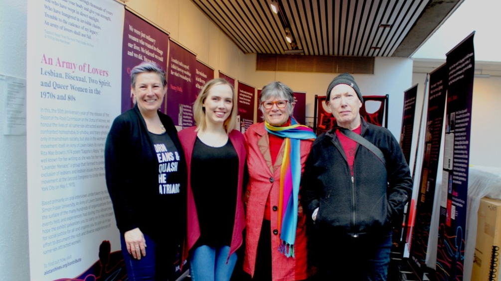 Pictured from the left; Elise Chenier, Kirstie Goodfellow, Ellen Woodsworth (exhibit participant), and Esther Shannon (exhibit participant). 