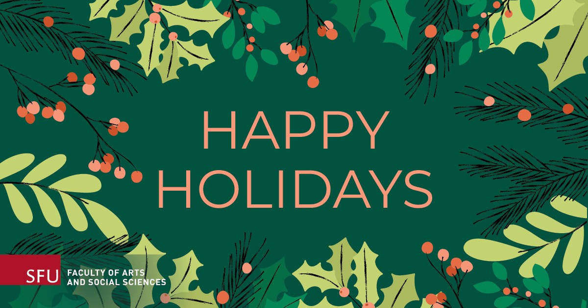 Green graphic with foliage art frame. In orange text in the centre of the graphic reads "happy holidays" with the FASS logo in the bottom lefthand corner