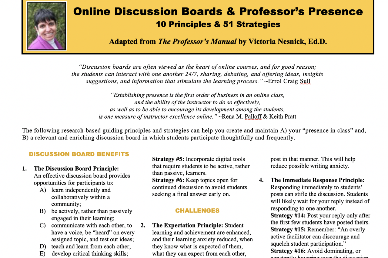Discussion board principles and strategies