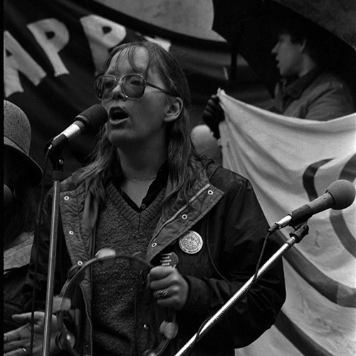 Maggie Benston at the 1984 International Women's Day March. 