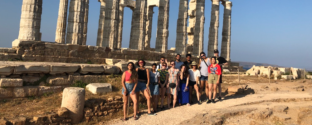 2019 Greece field school students at the Temple of Poseidon