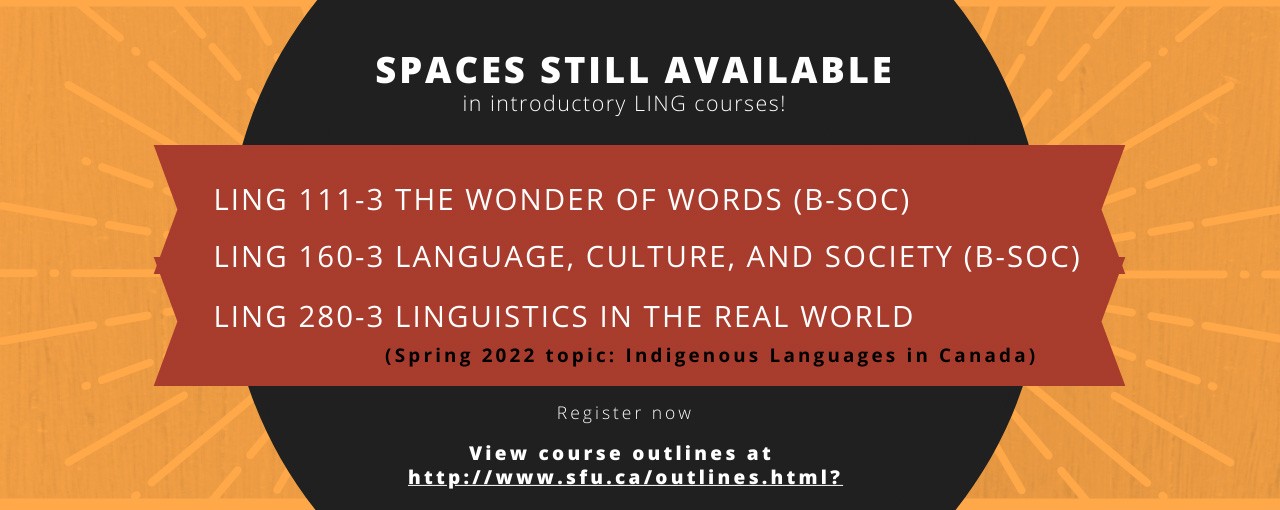 Spring 2022 Spaces available in Introductory Linguistics courses