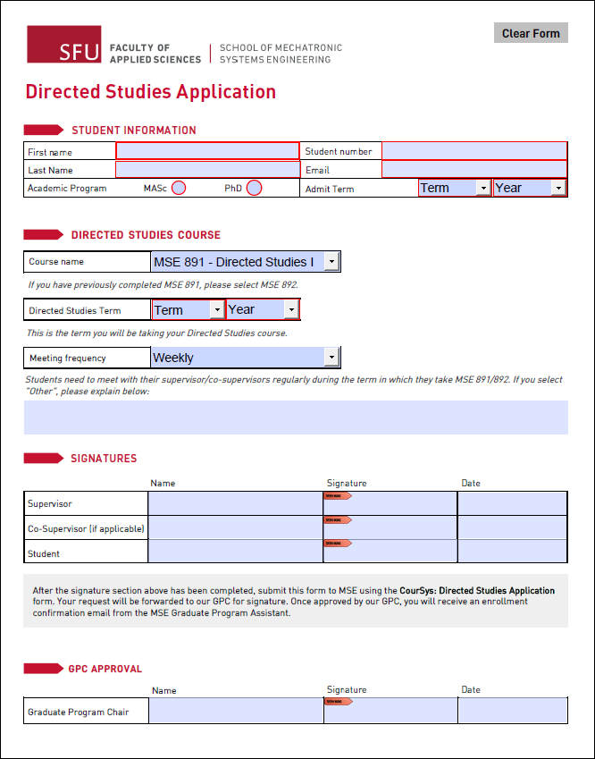 DS application form