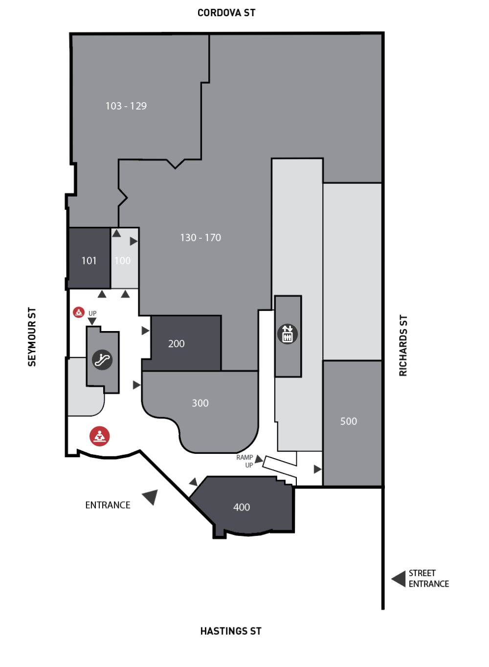 UM level floor plan highlighting study spaces