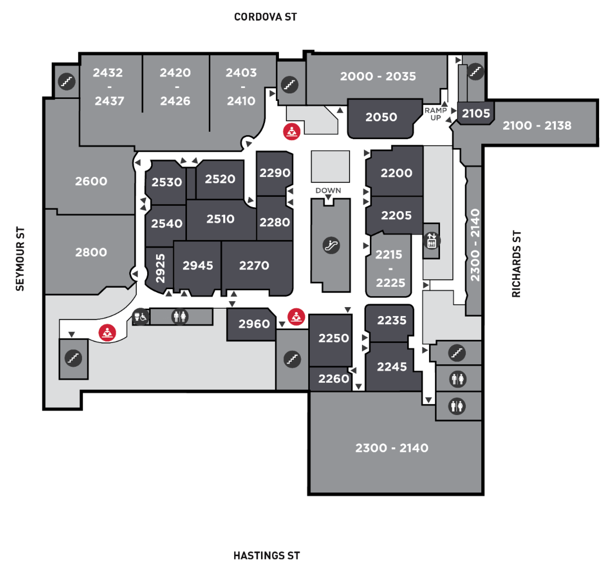 Second level floor plan highlighting study spaces