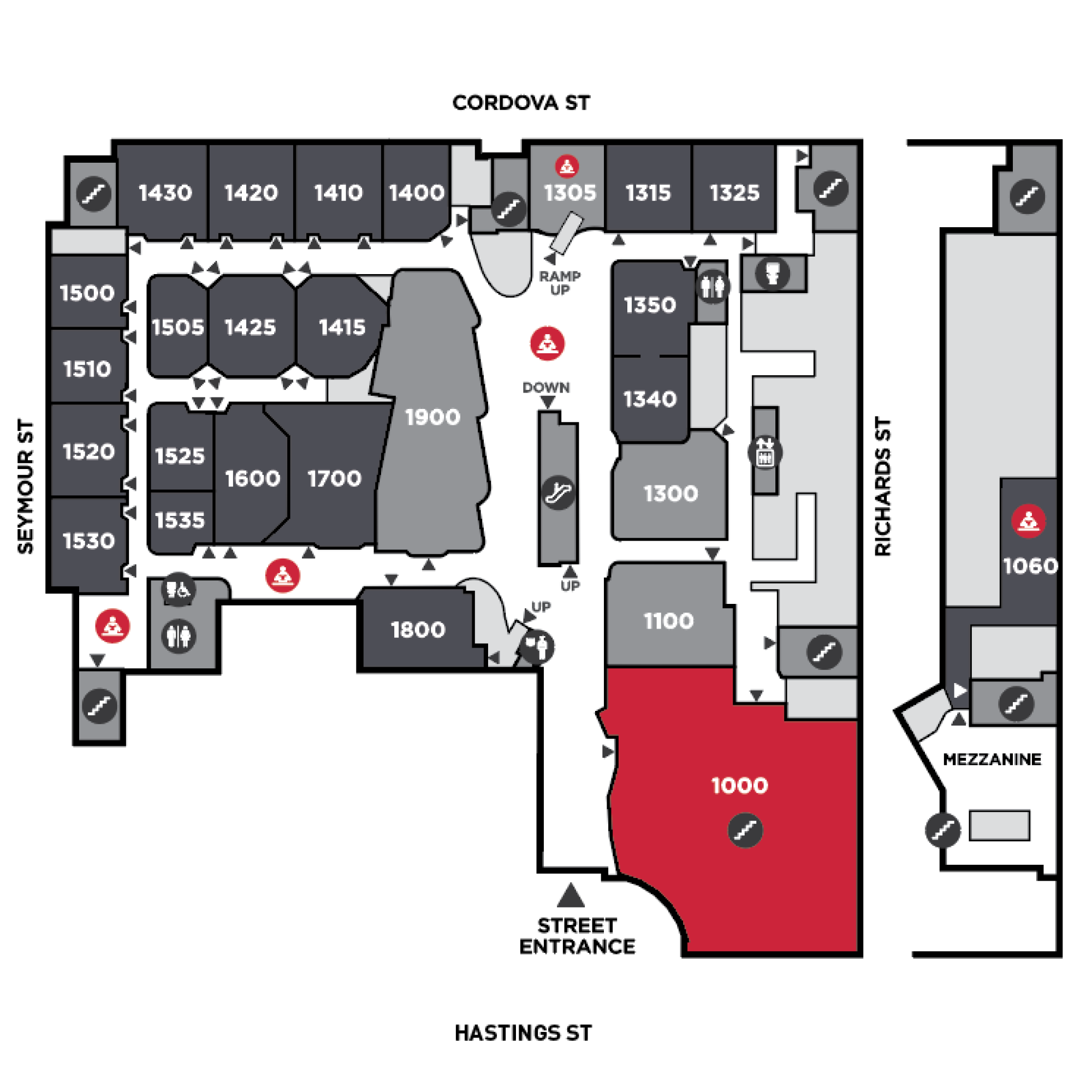 First level floor plan highlighting study spaces