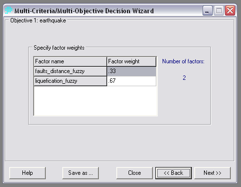 MCE/WLC weights for earthquake risk