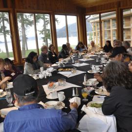 the group sharing a meal together (photos courtesy of Tania Willard).