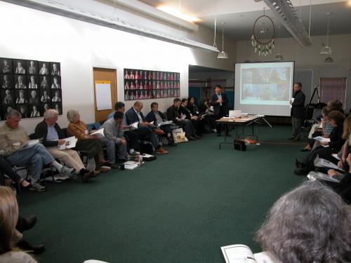 Hideki Yoshihara addresses the workshop in the Elder's Centre