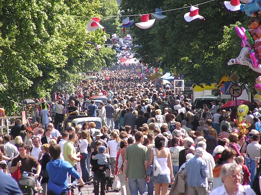 A crowd at Francuska street in Warsaw.
