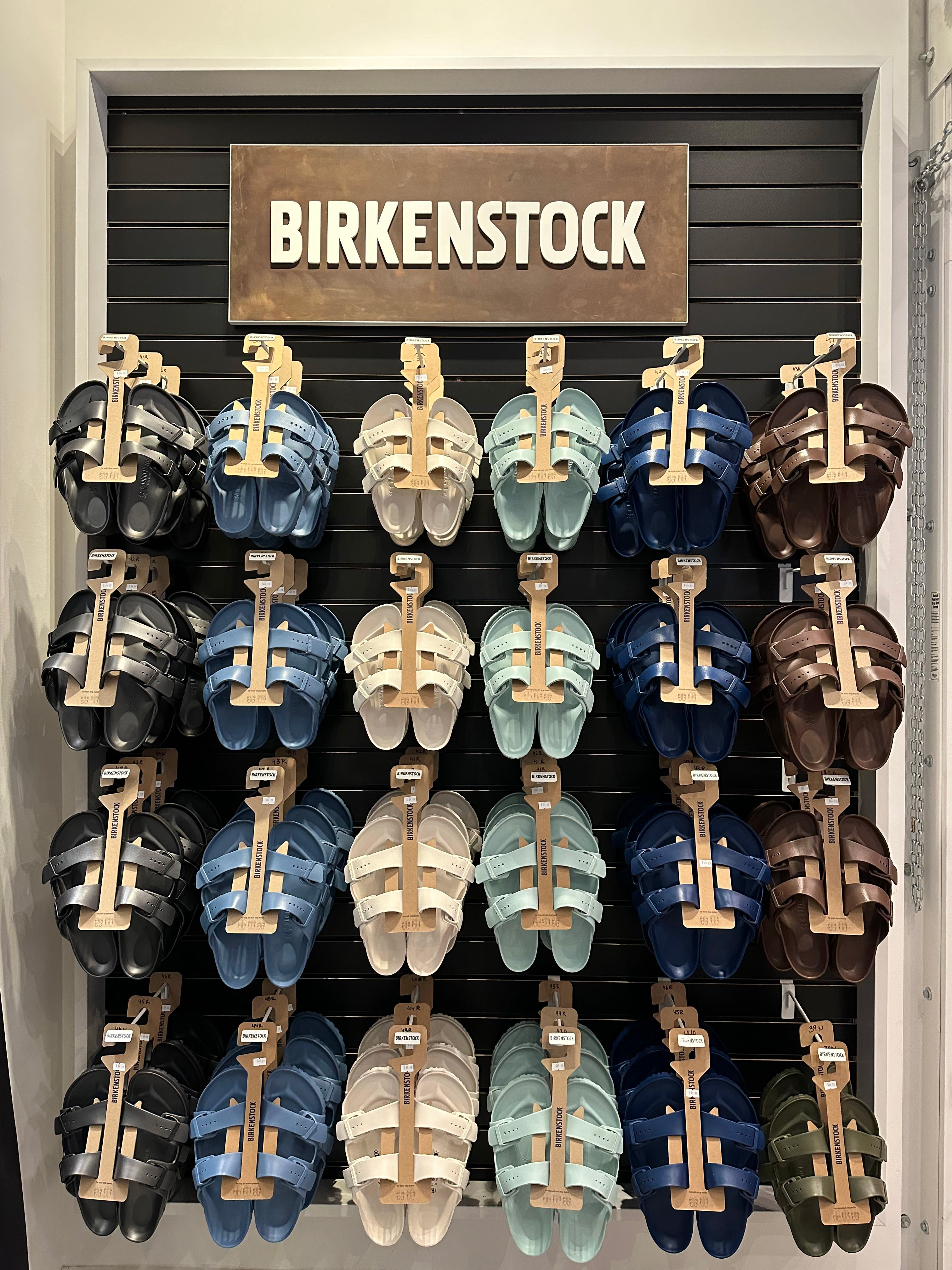 Our Birkenstock EVA wall which comes with a wide range of sizes and widths.