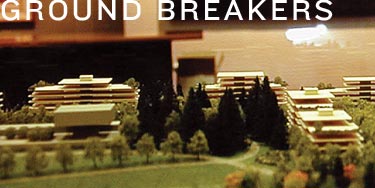 'Ground Breakers' & abstract photo of the UniverCity architectural model