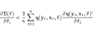 \frac{{\partial}{\Sigma}({\theta})}{{\partial} {\theta}_{i}} =
\frac{2}n \sum_{...
...}\hspace*{1pt}, x_{t}\hspace*{1pt}, {{\theta}})'}
{{\partial} {\theta}_{i}}
}