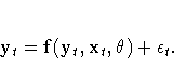 y_{t} = f( y_{t}, x_{t}, {{\theta}}) + {{\epsilon}}_{t}.