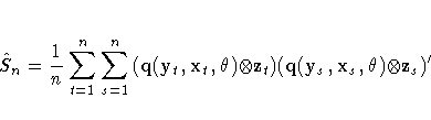 \hat{S}_{n} = \frac{1}n \sum_{t=1}^n
\sum_{s=1}^n{(q(y_{t}\hspace*{1pt},
x_{t}...
...z_{t})(q(y_{s}\hspace*{1pt}, x_{s}\hspace*{1pt},
{{\theta}}) {\otimes} z_{s})'}