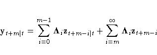 y_{t+m| t} = \sum_{i=0}^{m-1}{{\Lambda}_{i} z_{t+m-i| t}}
+ \sum_{i=m}^{{\infty}}{{\Lambda}_{i} z_{t+m-i}}