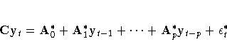 C{y}_t = A_0^* + A_1^*y_{t-1} + ... +
A_p^*y_{t-p} + \epsilon_t^*