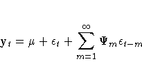 y_t = \mu + \epsilon_t + \sum_{m=1}^{\infty}
\Psi_m \epsilon_{t-m}