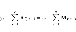 y_t + \sum_{i=1}^p A_i{y}_{t-i} =
\epsilon_t + \sum_{i=1}^q M_i\epsilon_{t-i}