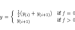 y = \{ \frac{1}2 ( y_{(i)} + y_{(i+1)}) & {if f = 0} \ y_{(i+1)} & {if f \gt 0} \ .